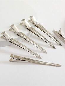 20pcs Assorted Duck Clip Bantoye Anti-Rust White K-Color Metal Alligator Hair Clips With Holes, Suitable For Hairstyling, Hair Coloring, Silver Styling (Unisex), Hair Accessories, School Supplies - Silver - View 7
