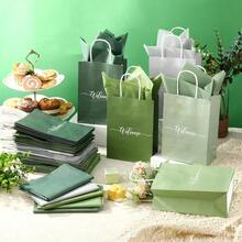 75 Sets Sage Green Welcome Bag Bulk Gift Bags With Handles Tissue Paper 6x5.9x3.2 Paper Thank You Bag For Wedding Welcome Bridal Shower  Shower Church Hotel Guest Party Favor - 綠色 - 查看 4