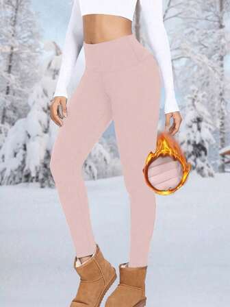 加大码女士保暖加厚高腰打底裤，冬季运动保暖紧身裤，柔软瑜伽裤，女士