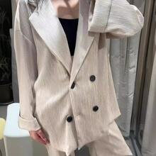 Women's Clothing Series Casual Loose Wrinkle Effect Double-Breasted Blazer 4387027 - 黑色褲子 - 查看 5