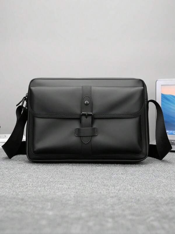 Bolso de mensajero para hombres con solapa con hebilla, bolso para laptop para hombres, bolso de hombro único para hombres para ir al trabajo, estudiantes universitarios