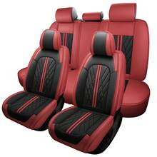 Universal Nappa Leather Waterproof Car 5 Seat Cover Full Set With Lumbar Support For Comfortable Driving Front Rear Back Interior Seat Cushion 360° Protector Fit For Most 5 Seat Car - 酒紅色 - 查看 11