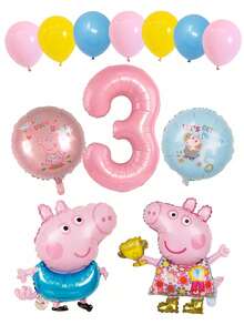 Set di palloncini a tema Peppa Pig, con palloncini rotondi a forma di maiale in rosa e blu a doppia faccia da 18 pollici e palloncini in lattice misti a tre colori, abbinati a palloncini in film di alluminio digitali rosa di grandi dimensioni con numeri da 1 a 9, decorazione per feste di compleanno a tema George