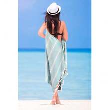 Peshtemal Turkish Towel 100% Cotton  Beach Towels Oversized 36x71 Set Of 6, Beach Towels For Adults, Soft Durable Absorbent Extra Large Bath Sheet Hammam Towel - Aqua Blue - 水藍色 - 查看 5