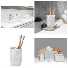Portacepillos de Dientes en Mrmol Blanco - Organizador de Cepillos de Dientes y Pasta de Dientes - Coleccin Mrmol Blanco - Blanco y gris - Ver 1