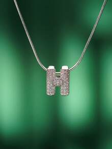 1pc Fashionable Bohemian Style Stainless Steel Necklace With 26 Cubic Zirconia Letter A-Z Pendants, Stainless Steel Snake Chain Jewelry, Suitable For Men And Women Everyday Wear - Silver - View 30