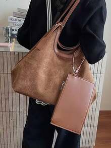 New Fashion Solid Color Large Capacity Tote Bag For Women, Casual Stylish Bucket Bag For Work Commute, Shoulder & Crossbody Bag