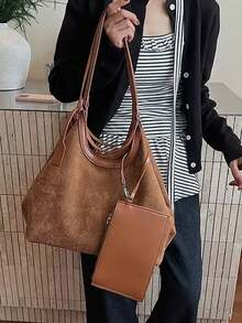 New Fashion Solid Color Large Capacity Tote Bag For Women, Casual Stylish Bucket Bag For Work Commute, Shoulder & Crossbody Bag