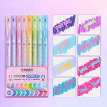 8pcs 16-Color Double-Headed Fluorescent Pens, Stackable Journaling Pens For Students, Large Capacity Highlighters For Marking, Mixed Color Fluorescent Pens, Bleed-Proof And Smudge-Proof, Suitable For Planners, Diaries, Office And School Supplies, Gifts