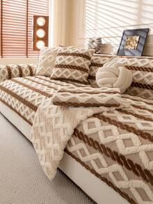 1 pieza Funda de cojín de sofá acolchada y gruesa para otoño/invierno, de color café oscuro, moderna y minimalista, antideslizante, a prueba de polvo y lavable, suave y resistente a la decoloración, protectora para mascotas, ajustable para sofá en forma de L, sofá de 1/2/3/4 plazas, adecuada para dormitorio, oficina y sala de estar