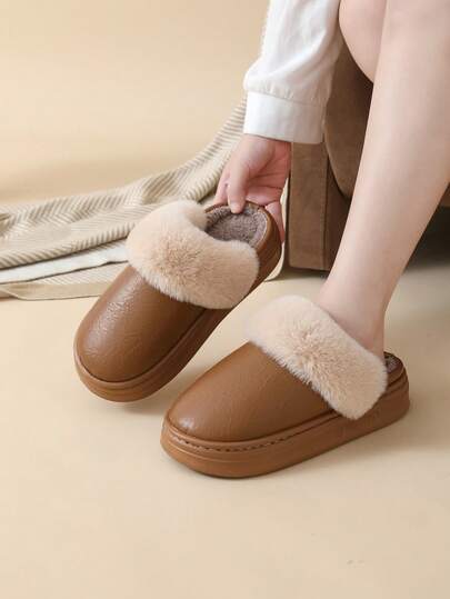 Scarpe impermeabili da donna per autunno/inverno, eleganti pantofole da casa in colore unito, casual e confortevoli con fodera morbida e soffice