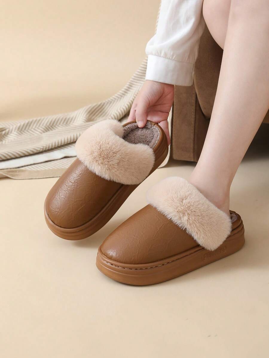 Scarpe impermeabili da donna per autunno/inverno, eleganti pantofole da casa in colore unito, casual e confortevoli con fodera morbida e soffice