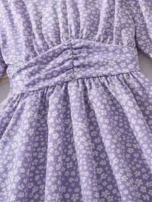Left Mama Elegant Casual Ditsy Floral Long Sleeve Dress For Teen Girl Spring/Autumn - Purple - View 5