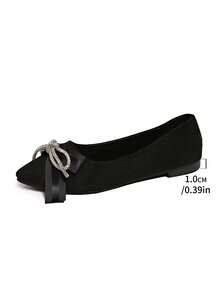 Pointed Toe Flat Shoes, Recommend Ordering 0.5 Size Up Due To Toe Squeeze. Women's Shiny Rhinestone Square Buckle Pointed/Round Toe Flats - Lightweight & Comfortable, Suitable For All Seasons, Versatile, Elegant & Charming, Fashionable With Sparkling Rhinestones - Black - View 9