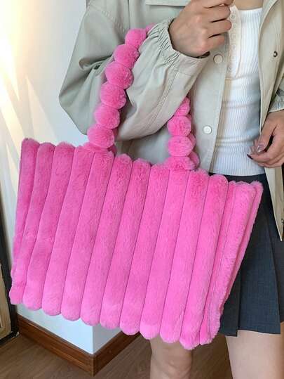 Nova bolsa de pelúcia outono/inverno, costura listrada, simples e macia, confortável, adequada para várias ocasiões