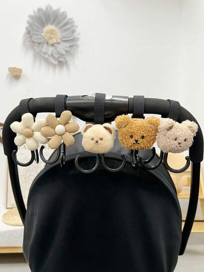 1 件可爱花朵设计婴儿车挂钩 - 涤纶储物挂钩，适用于婴儿车、自行车和电动滑板车，米色和白色便携式车把配件，婴儿车配件