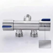 Válvula de ángulo de 1/2 pulgada de 1 pieza, válvula de doble fijación con 2 conectores de grifo, 2 conectores de manguera y cinta, adecuada para baño, inodoro, lavabo - Plateado - Ver 4