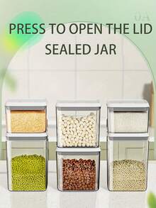 Recipiente etanșe pentru depozitarea alimentelor cu capac - Design prin presare pentru etanșare, pentru gustări, biscuiți, cereale, fructe, nuci, condimente și zahăr - Organizatoare de bucătărie reutilizabile, etanșare, borcane de depozitare pentru bucătărie - Multicolor - Vizualizare 9
