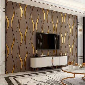 1 Roll Of Self-Adhesive Brown Line Wallpaper Abstract Curve Wave Pattern Wallpaper Waterproof Stain Resistant Easy To Clean Bedroom Living Room Background Decoration Kitchen Cabinet Furniture Renovation Stickers Office Dormitory DIY Gift Packaging Detachable Contact Paper Home Decoration 17.7inX196.8/393.7in Thick PVC Wear-Resistant