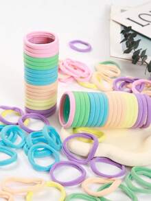 100条/包 女士基础款高弹力发圈，韩版黑色发带，升级高弹力，时尚多功能，高端优雅品质，简约发圈，适合扎高马尾，彩色发饰设计，多功能造型设计，耐用材质，日常佩戴舒适，送给女友和家人的贴心礼物/透明袋 - 春天色 - 查看 6