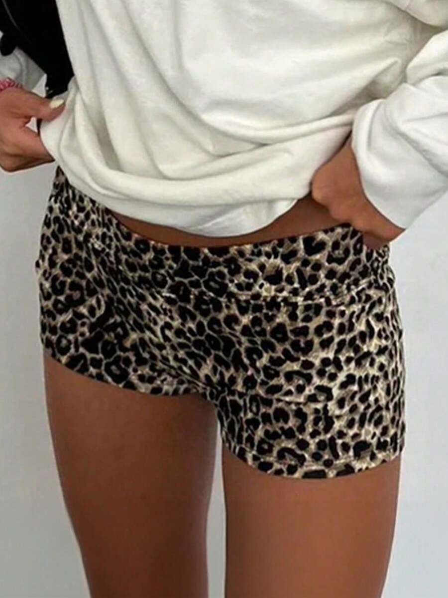 Quần short nữ mùa hè dáng ôm họa tiết da báo, cạp siêu thấp, gợi cảm, phong cách đường phố thời trang, thích hợp cho các lễ hội âm nhạc. - màu nâu - Xem 1