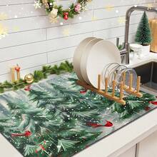 1pc Christmas Theme Trivet Mat, Christmas Pattern Absorbent Drying Mat, Kitchen Decor Coffee Machine Mat, Handmade Coffee Pot Draining Mat, Kitchen Floor Mat, Dining Table Mat, Kitchen Counter Dish Drying Mat, Breakfast Mat, Anti-Slip Heat-Resistant Draining Mat, Diatomite Draining Mat, Hides Stains, Super Absorbent Kitchen Mat, Easy To Clean Dish Rack Mat, Suitable For Kitchen, Dining Table, Cafe, Bar, Holidays, Parties, Home Decor, Holiday Gifts