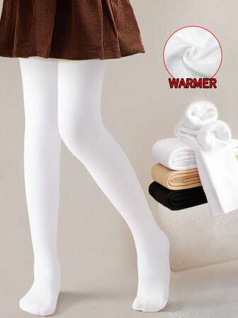 1 pieza Mallas térmicas blancas para niñas, leggings para bebé en invierno, pantalones térmicos gruesos para uso diario y baile de niños pequeños, elegante para otoño (adecuado para 5-15°C)