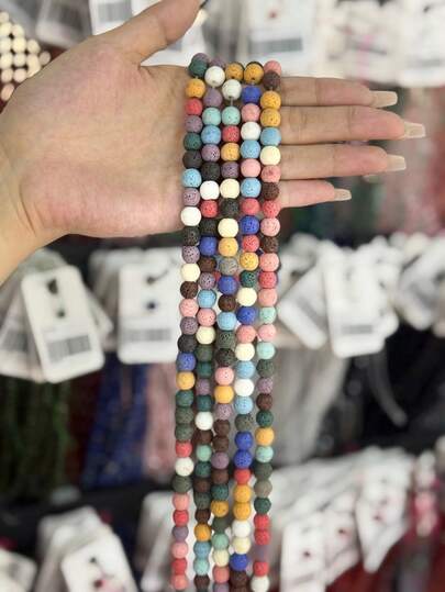 1pc 15-Inch 4/6/8/10mm Natural Aromatherapy Colored/Black Volcanic Stone Round Beads, Repel Negative Energy/Boost Courage Healing Stones, Suitable For DIY Jewelry Making/Bracelets/Necklaces And Natural Stone Jewelry Accessories