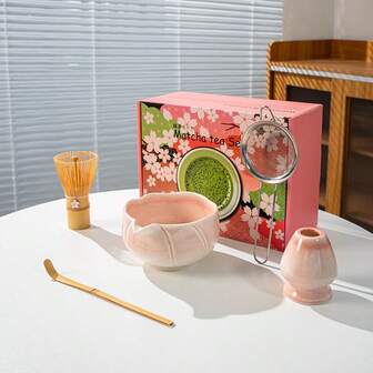 Classic Japanese Matcha Whisk (100 Sakura Stems) Mixing Tool Set, Ombre Petal Design Pink Sakura Gift Box, Suitable For Daily Use, Christmas, Valentine's Day, Thanksgiving, Graduation Gifts