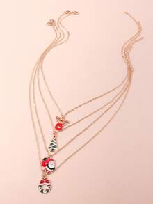 4pcs Minimalist Fashion Santa Claus, Christmas Tree Necklace Set, Suitable For Women's Daily Wear, Reindeer Wreath Choker Necklace