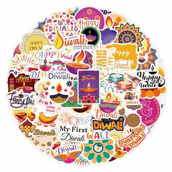 55PCS Happy Diwali Stickers Aesthetic Stickers High Quality Stickers Decals Scrapbook, Journaling, Laptop, Bumper, Skateboard, Water Bottles, Computer, Phone Stickers Can Bring A Lot Of Fun To Your Life, The Perfect Gift For Adults