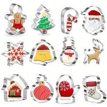 Christmas Tree, Gingerbread Man, Gingerbread House, Snowflake, Candy Cane, Deer Shaped 6pcs Stainless Steel Cookie Cutter Set - Multipurpose Baking Tools For Christmas