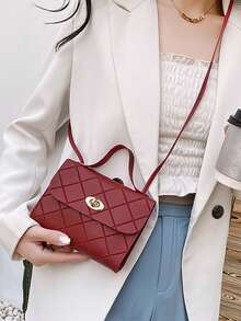时尚女士手提包，手提单肩斜挎迷你包 - 酒紅色 - 查看 5