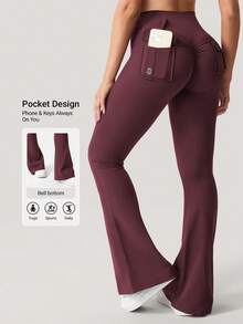 YEOREO Flare Leggings With Pockets For Women Butt Lifting Gym Yoga Leggings Flare Leggings Joggers For Women Summer Pants For Women - Anh đào đen - Xem 7