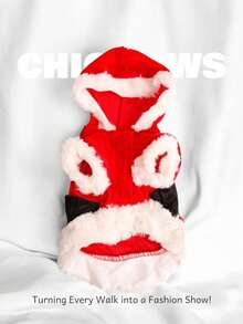 1pc Festive Red Santa Claus Dog Hoodie, Warm Christmas Party Costume & Formal Dress For Small Dogs - Perfect For Holiday Photos And Winter Outings.Ubranka Dla Psa