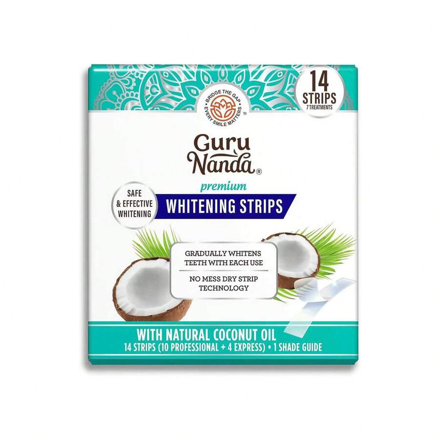 GuruNanda Coconut Oil Teeth Whitening Strips Mint, 7-Day Treatment For Yellow Stain Removal - trắng - Xem 1