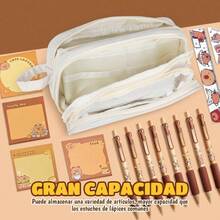 Bonito Estuche para Lpices de Carpincho, Caja de Almacenamiento de Papelera con Pegatinas y Otras decoraciones, Lapiceras Escolares de Gran Capacidad con 4 Compartimentos para La Escuela, Oficina - Blanco+25 - Ver 5