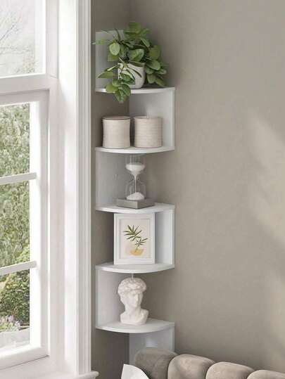 1pc Corner Wall Mounted Shelf Triangular Multi-Layer Storage Organizer For Living Room, Bedroom, Bookshelf, Toy Display, Floating Shelves, Space-Saving Corner Rack For Home Decor, Practical Display Stand For Figurines, Mini Books, Plants, Remote, Accessories, And Gallery Style Organization With Easy Mounting And Sturdy Construction Durable Finish, Dust-Resistant, Neat Corners, Clean Look, Versatile Use, Suitable For Small Apartments And Cozy Corners
