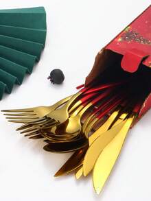 4/16/24pcs Stainless Steel Square Handle Steak Knife Fork Spoon Cutlery Set, With Christmas Gift Box For Home Kitchen, Dining, Hotel, Wedding