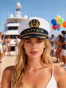 1pc Polyester "Captain" Hat, Sailor Hat, Party Hat, Scarf, Tie, Cosplay Costume Accessories, Summer Adult Party, Cruise Party, Nautical Theme, Halloween Friends Costume