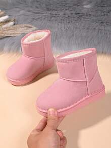 2025冬季新款儿童雪地靴，男童防滑加厚绒面中小童冬季鞋，女童保暖踝靴 - 粉色 - 查看 5