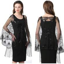 Metme Women's 1920s Scarf Wraps Sequin Deco Fringed Wedding Cape Evening Shawl Vintage Promhalloween - 3-đen - Xem 8