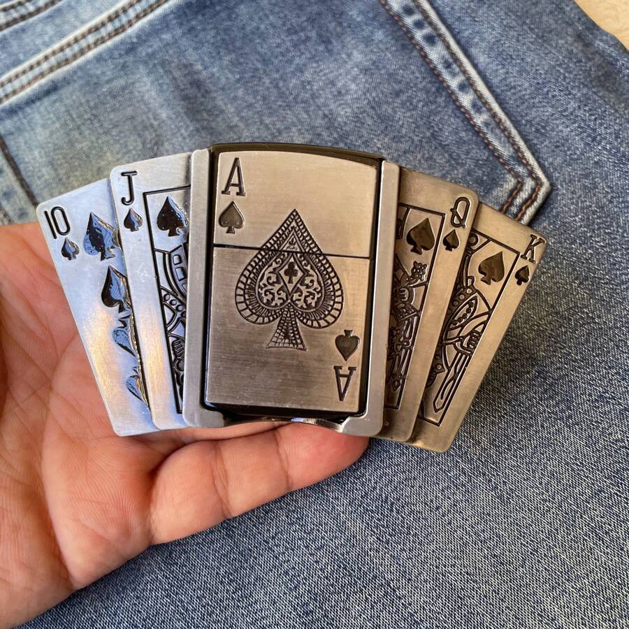 Western Belt Buckle Men's/Women's Belt Buckle Detachable, Western Cowboy Buckle, Clothing Decoration Unisex, Brand New Retro Playing Card Lighter Belt Buckle - 撲克 - 查看 1