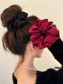 3条/1条装女士黑色、白色、红色、卡其色、棕色18厘米/7.09英寸缎面发圈，时尚百搭高端优雅简约纯色发饰，适合日常外出、休闲、海滩、派对、通勤、度假、扎马尾、盘发、洗脸、化妆、搭配服装、运动、发绳、发圈、家居健身女士配饰、头部配饰