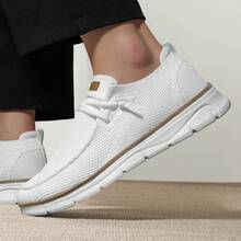 Mens Casual Slip In Boat Shoes Fashion Lightweight Slip On Loafers Walking Dress Sneakers Work Mesh Oxfords Soft Sole - trắng - Xem 5