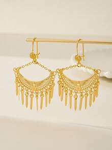 2pcs Fashionable Versatile Bohemian Multi-Layer Tassel Dangle Gold-Color Earrings, Stylish Palace Style, Gold Substitute, 24K Gold-Color, Gift For Best Friend, Girlfriend, Wife, Holiday, Birthday, Suitable For Women And Girls Everyday And Festival Wear