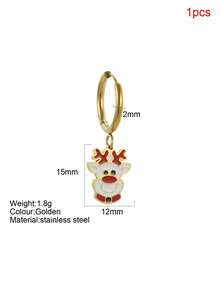 1pc Y2K Stainless Steel Enamel Cartoon Christmas Santa Claus & Reindeer Stocking Earrings, Suitable For Christmas Wear And Everyday Autumn/Winter Wear