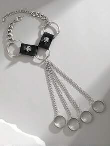 1Pc Fashion Punk Rivets Chain Link Finger Bracelet,Unisex Jewelry For Daily Wear&Party,Street Outfit