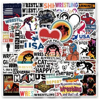 53PCS Wrestling Stickers Aesthetics Stickers Scrapbooking, Diary, Bumper, Skateboard, Water Bottle, Cartoon, Hard Hat, Car Stickers And Decals