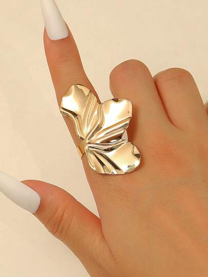 1 Stück übertriebener Blütenblatt-Metallblumenring, geeignet für den täglichen Gebrauch von Frauen, Partys, Bankette, offener Ring, Schmuck